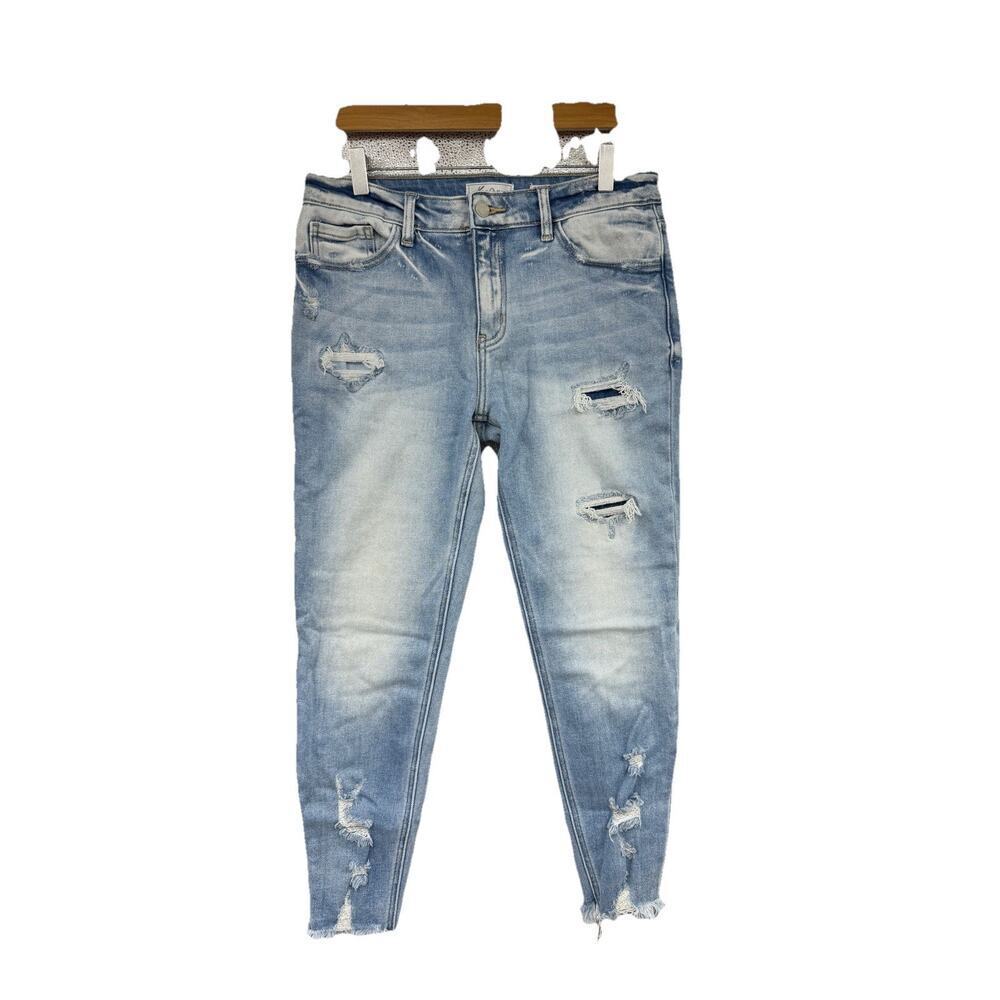 KanCan Mid Rise Ankle Skinny Distressed Light‎ Blue Jeans Womens 29